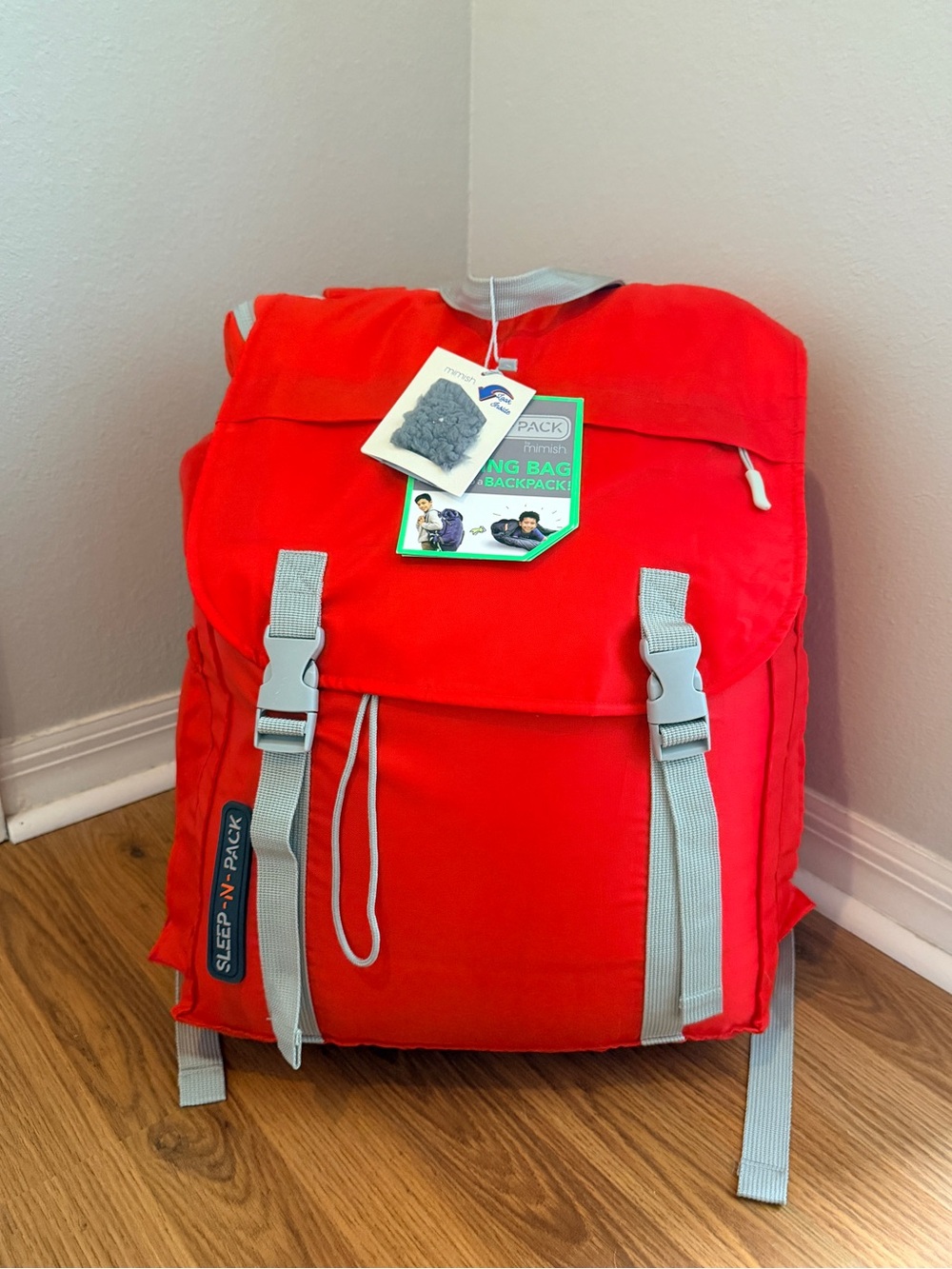 Kids Sleeping Bag & Backpack - Fiery Red / Sherpa Interior by Mimish